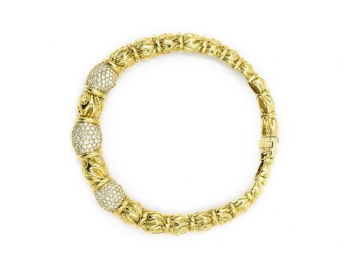 CONTEMPORARY DIAMOND ENCRUSTED SECTIONS IN YELLOW GOLD NECKLACE BY JOSE HESS